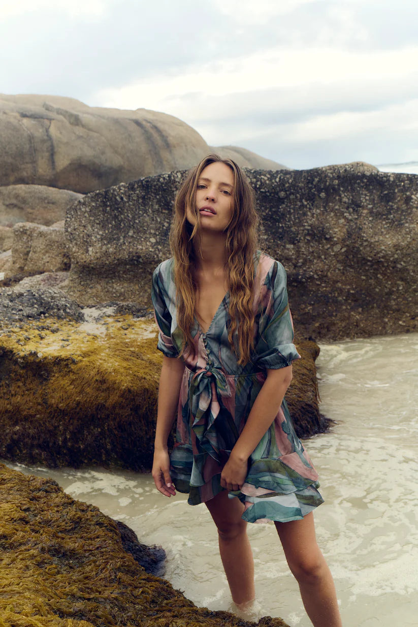 Beach Cult Sienna Dress Watercolour Evergreen